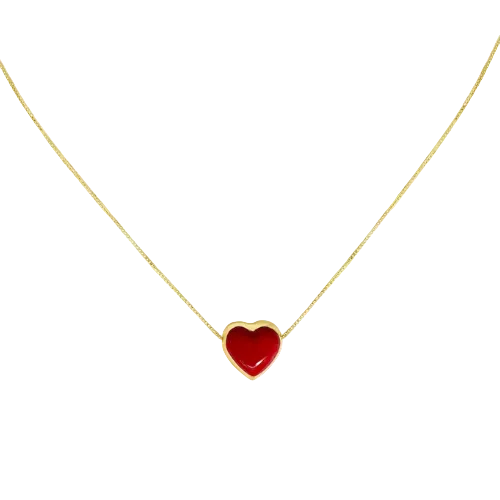 Heart Puff Necklace Red